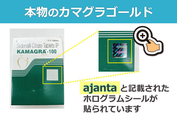 本物のパッケージにはajantaと記載されたホログラムシールが貼られている